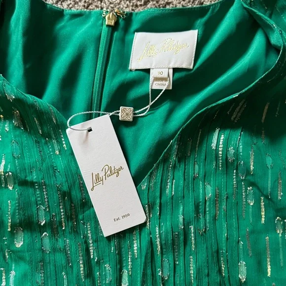 Lilly Pulitzer Emerald Dress with Metallic Highlights - Picture 2 of 4